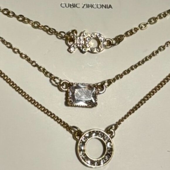 3pc Loris Gift Necklace Dainty Simple Gold Rhinestone Sparkly Set - Picture 2 of 3